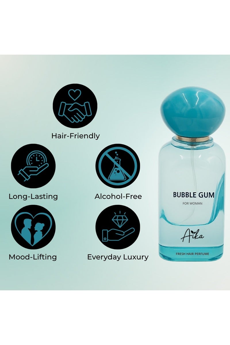 Aika عطر الشعر والجسم من آيكا بنكهة العلكة 50 مل – رائحة حلوة ومرحة مع الليمون، نكهة العلكة والمسك الأبيض – رذاذ طويل الأمد خالي من الكحول للنساء والفتيات – رذاذ شعر وجسم منعش وممتع - Image 5